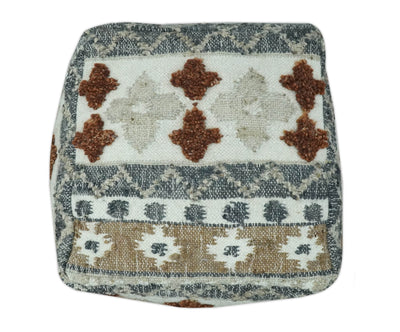 Hand woven Ivory, Gray and Brown Traditional Textured Jute and wool Pouf - The Rug Decor