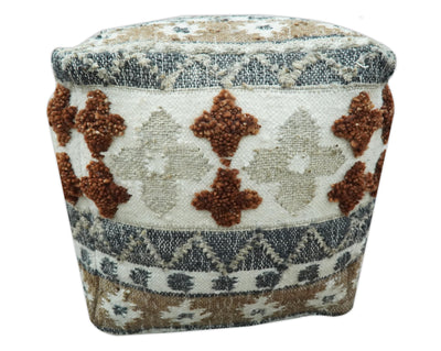 Hand woven Ivory, Gray and Brown Traditional Textured Jute and wool Pouf - The Rug Decor