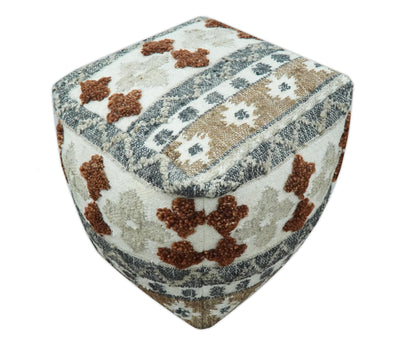 Hand woven Ivory, Gray and Brown Traditional Textured Jute and wool Pouf - The Rug Decor