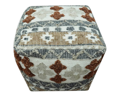 Hand woven Ivory, Gray and Brown Traditional Textured Jute and wool Pouf - The Rug Decor