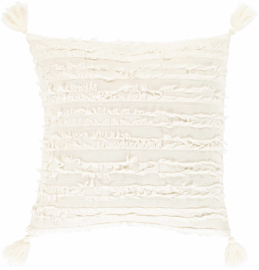 Hand Woven Ivory Tassel Fringed Textured Square Throw Pillow - The Rug Decor