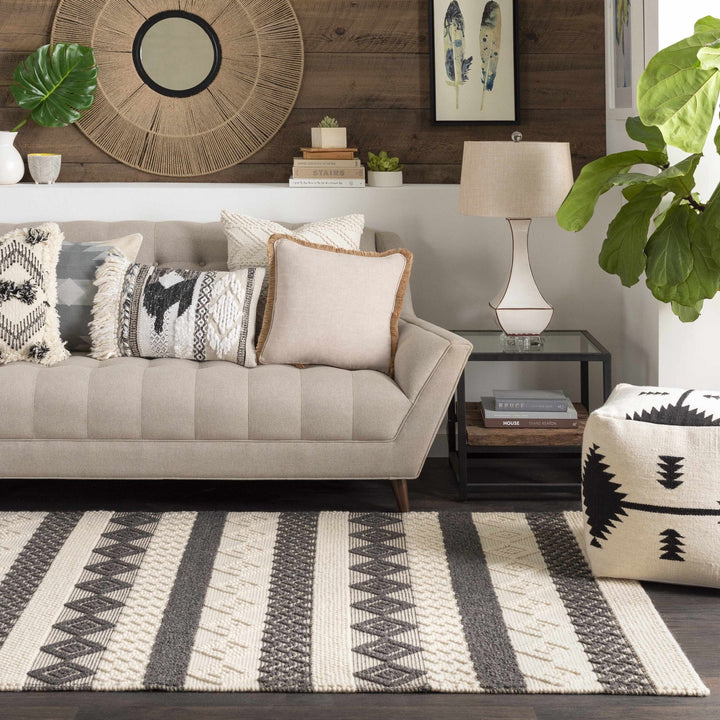 Hand Woven Ivory Textured Crochet Chevron Design Cotton Square Throw Pillow - The Rug Decor