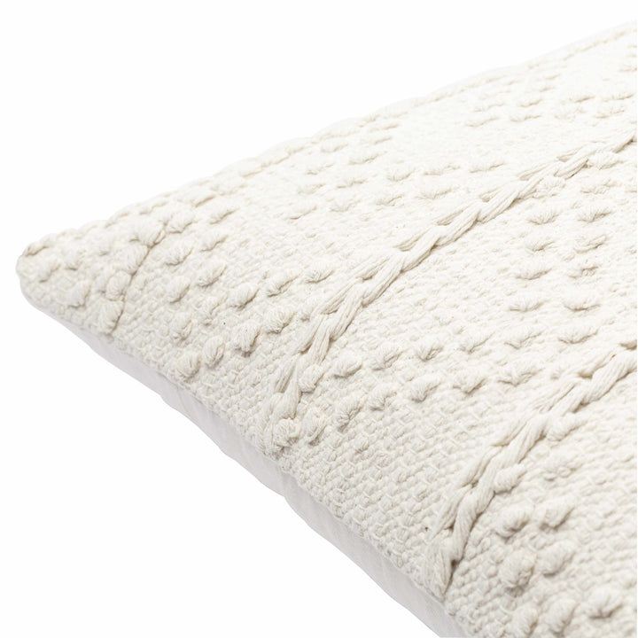 Hand Woven Ivory Textured Crochet Chevron Design Cotton Square Throw Pillow - The Rug Decor