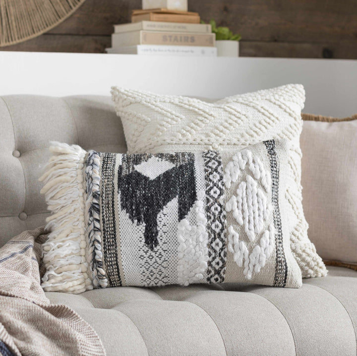 Hand Woven Ivory Textured Crochet Chevron Design Cotton Square Throw Pillow - The Rug Decor