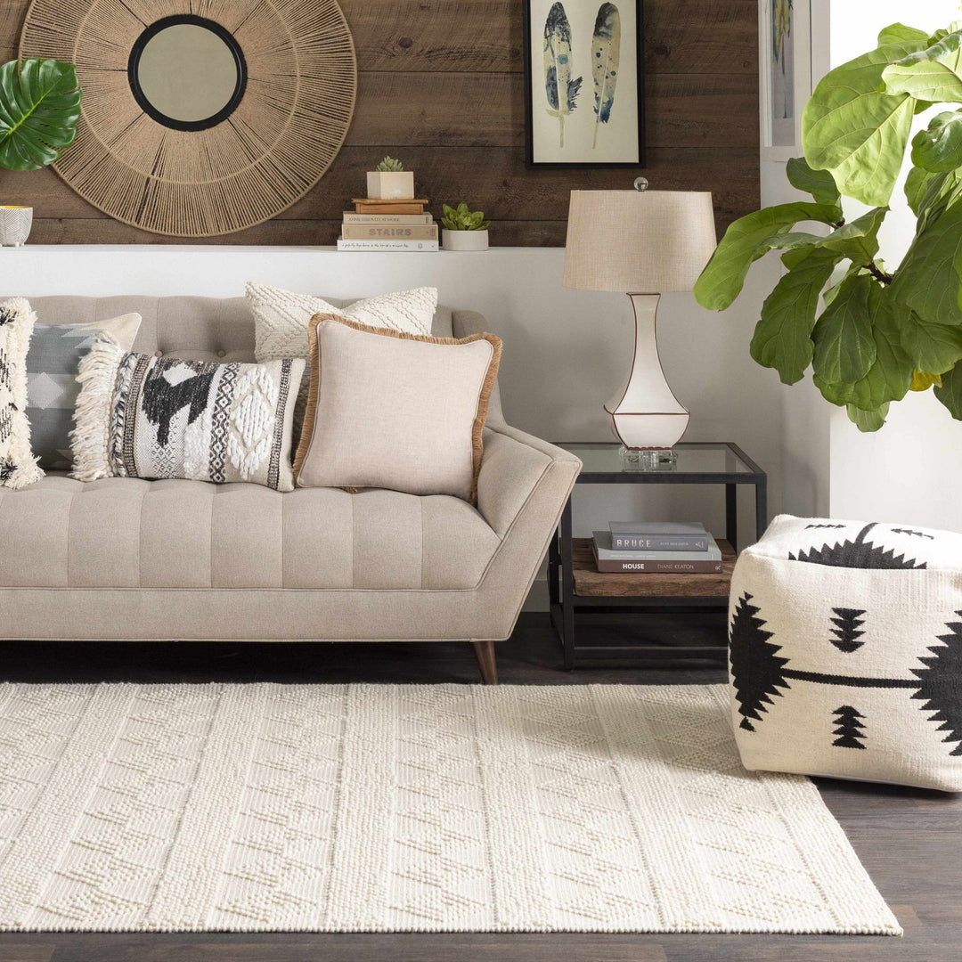 Hand Woven Ivory Textured Crochet Chevron Design Cotton Square Throw Pillow - The Rug Decor