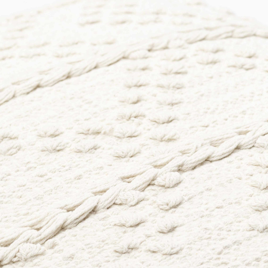 Hand Woven Ivory Textured Crochet Chevron Design Cotton Square Throw Pillow - The Rug Decor