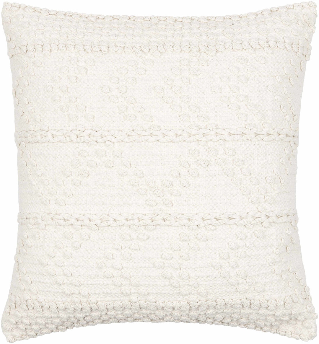 Hand Woven Ivory Textured Crochet Chevron Design Cotton Square Throw Pillow - The Rug Decor