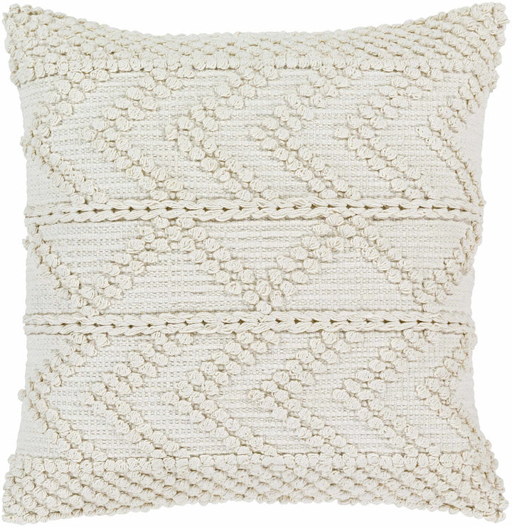 Hand Woven Ivory Textured Crochet Chevron Design Cotton Square Throw Pillow - The Rug Decor