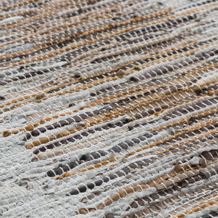 Hand Woven Modern Abstract Silver, Camel, Brown and Charcoal leather Wall Hanging, Perfect for Home decor - The Rug Decor