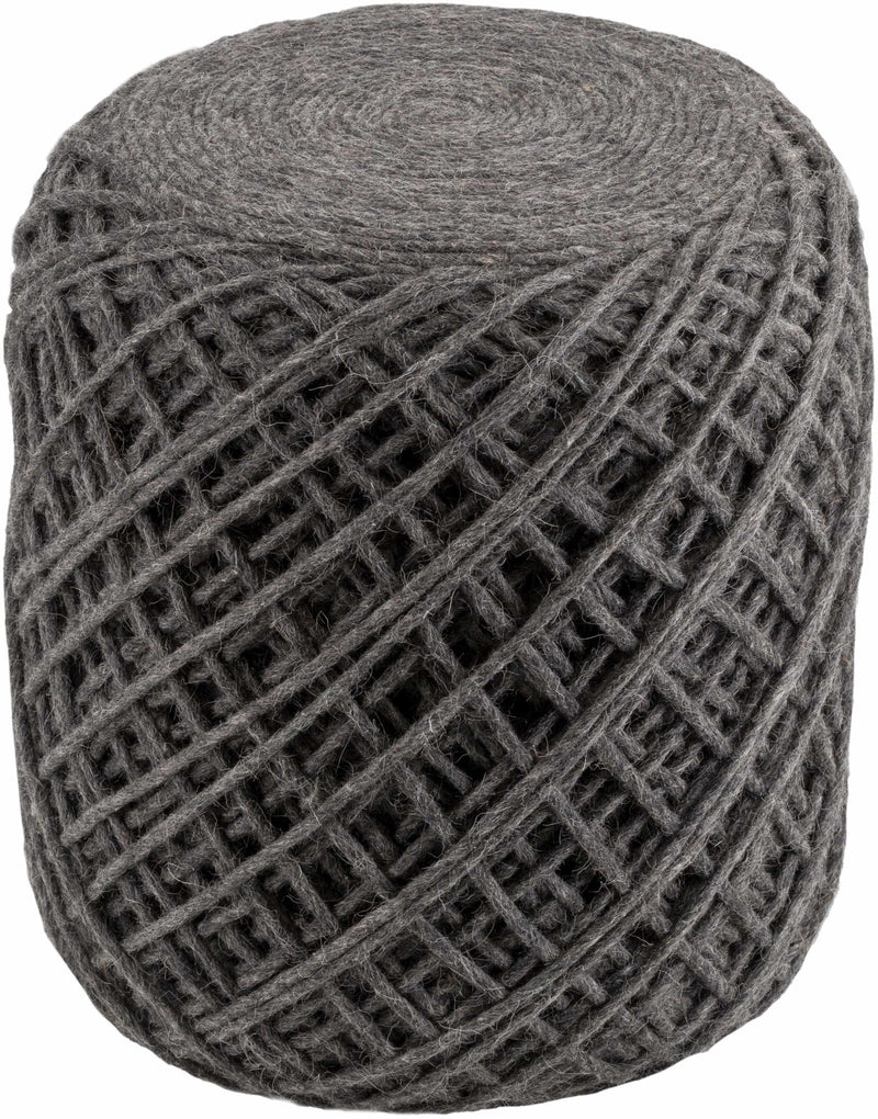 Hand Woven Modern Cylindrical Charcoal Hard Nest Pouf - The Rug Decor