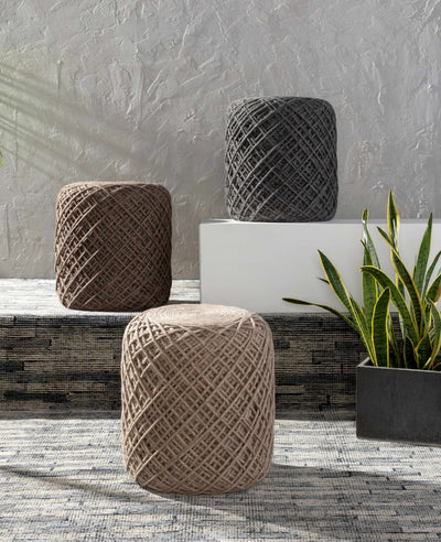 Hand Woven Modern Cylindrical Charcoal Hard Nest Pouf - The Rug Decor