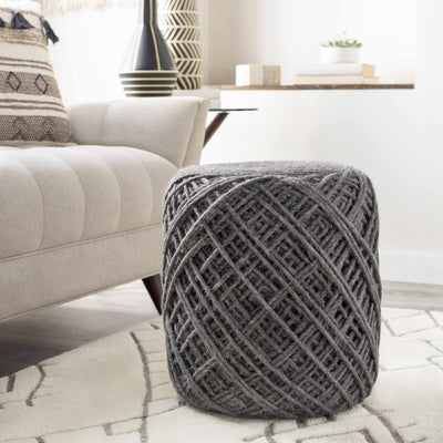 Hand Woven Modern Cylindrical Charcoal Hard Nest Pouf - The Rug Decor