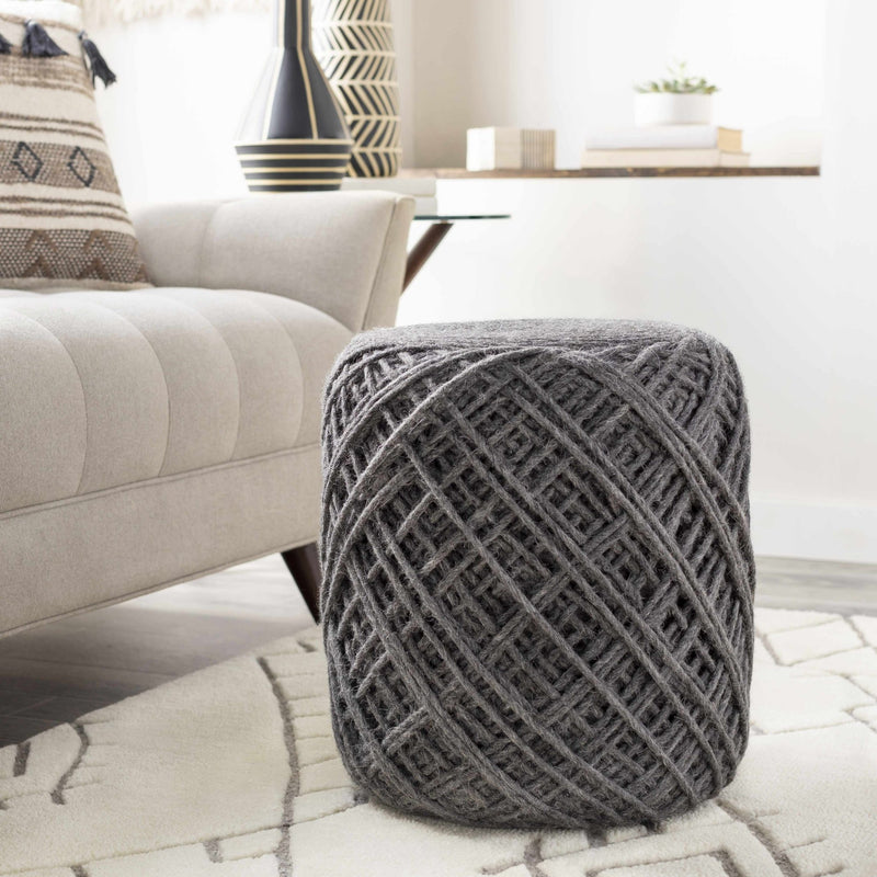 Hand Woven Modern Cylindrical Charcoal Hard Nest Pouf - The Rug Decor