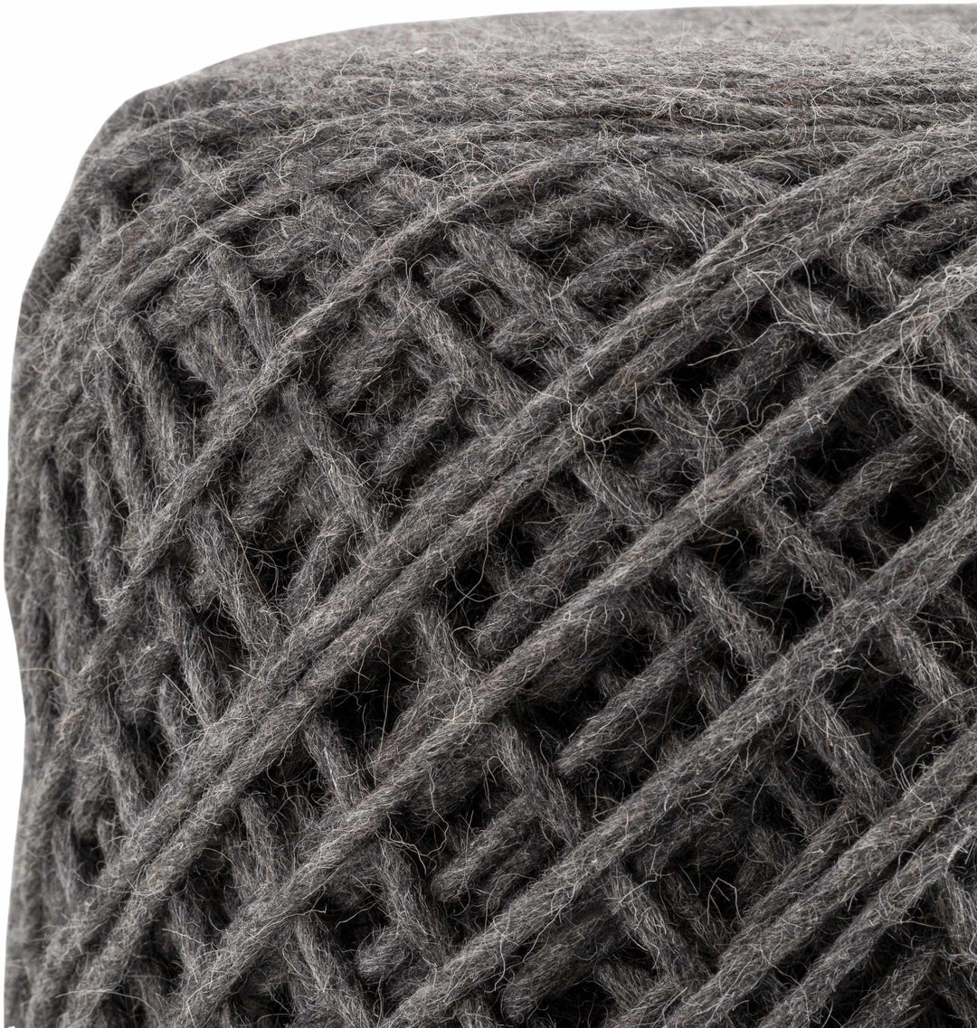 Hand Woven Modern Cylindrical Charcoal Hard Nest Pouf - The Rug Decor