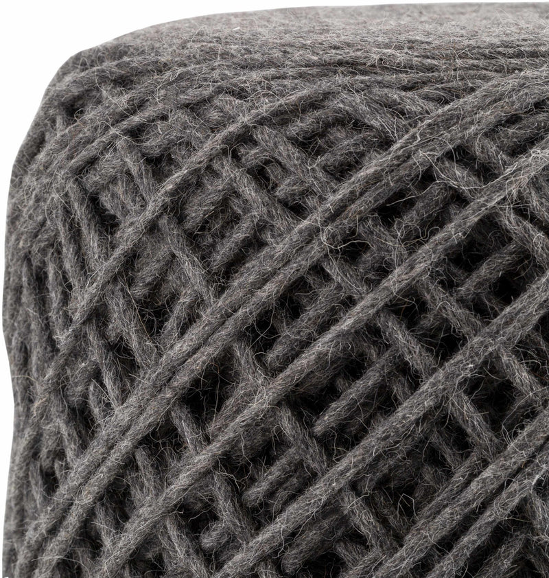 Hand Woven Modern Cylindrical Charcoal Hard Nest Pouf - The Rug Decor