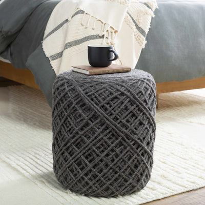 Hand Woven Modern Cylindrical Charcoal Hard Nest Pouf - The Rug Decor