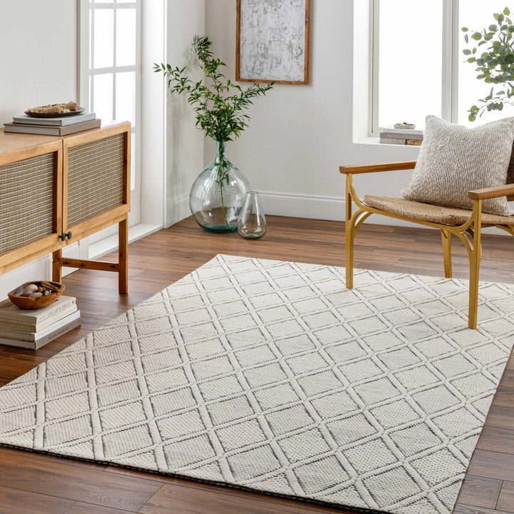Hand Woven Modern Geometrical Beige and Black Wool Area Rug - The Rug Decor