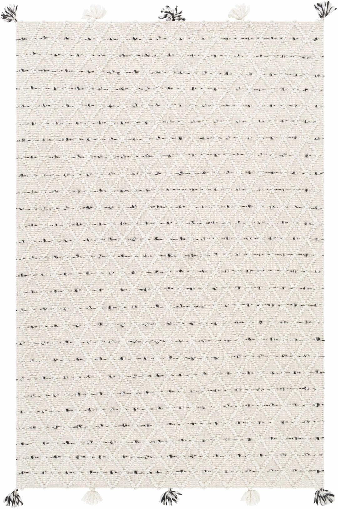 Hand Woven Modern Geometrical Beige and Charcoal Tassel Design rug - The Rug Decor