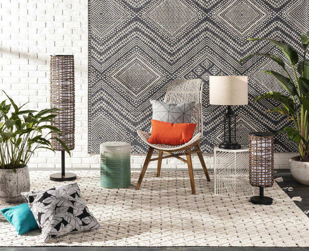 Hand Woven Modern Geometrical Beige and Charcoal Tassel Design rug - The Rug Decor