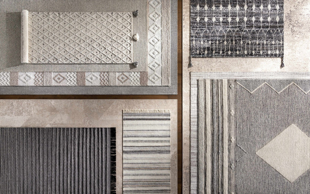 Hand Woven Modern Geometrical Beige and Charcoal Tassel Design rug - The Rug Decor