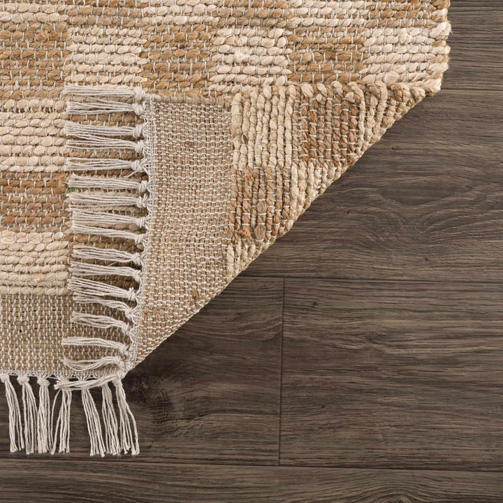Hand Woven Modern Geometrical Ivory and Brown Checkered Jute Area Rug - The Rug Decor