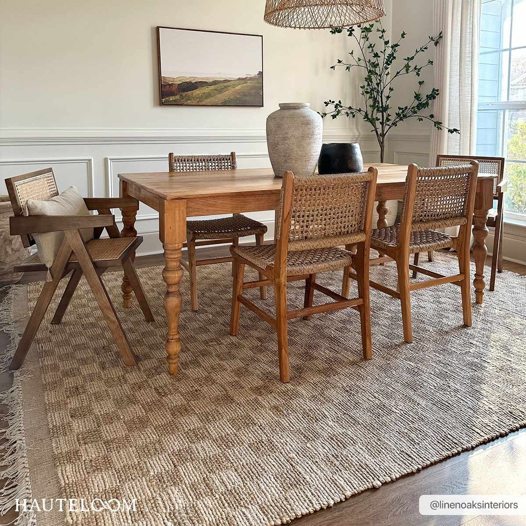 Hand Woven Modern Geometrical Ivory and Brown Checkered Jute Area Rug - The Rug Decor