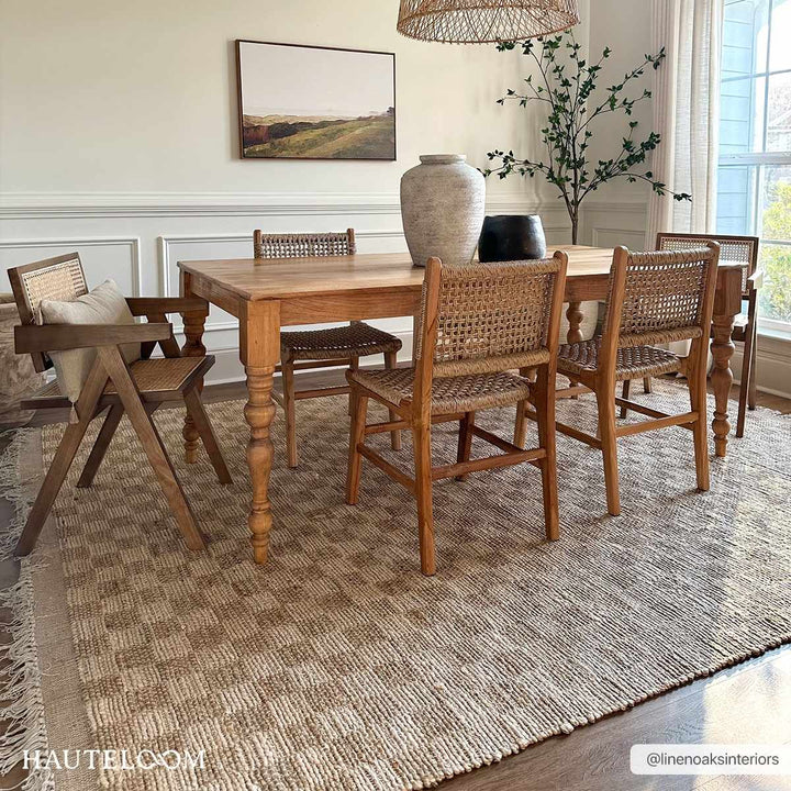 Hand Woven Modern Geometrical Ivory and Brown Checkered Jute Area Rug - The Rug Decor