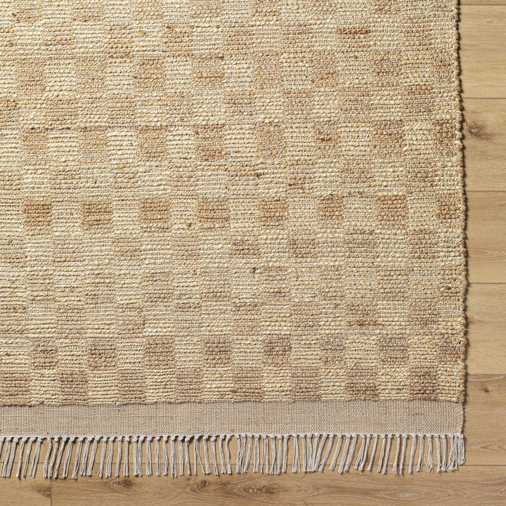 Hand Woven Modern Geometrical Ivory and Brown Checkered Jute Area Rug - The Rug Decor