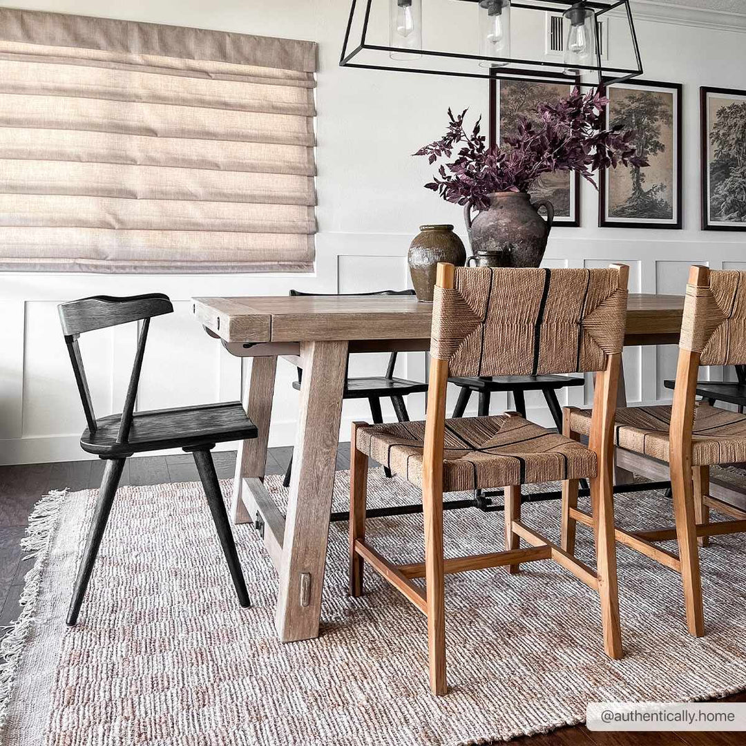 Hand Woven Modern Geometrical Ivory and Brown Checkered Jute Area Rug - The Rug Decor