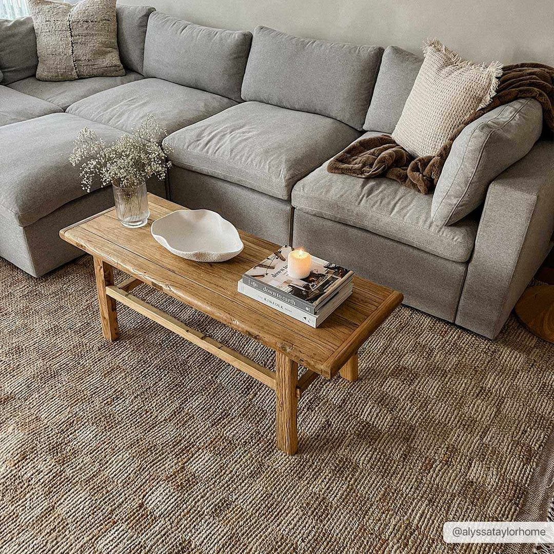 Hand Woven Modern Geometrical Ivory and Brown Checkered Jute Area Rug - The Rug Decor