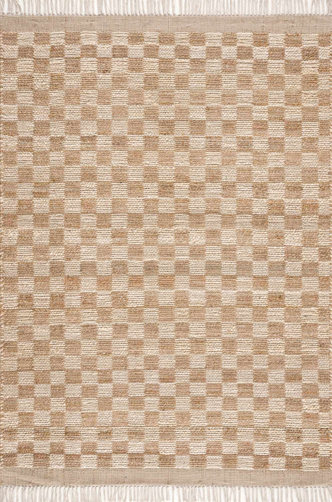 Hand Woven Modern Geometrical Ivory and Brown Checkered Jute Area Rug - The Rug Decor