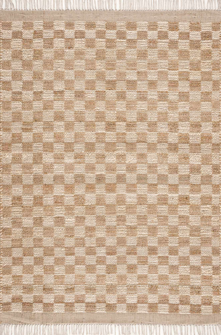 Hand Woven Modern Geometrical Ivory and Brown Checkered Jute Area Rug - The Rug Decor