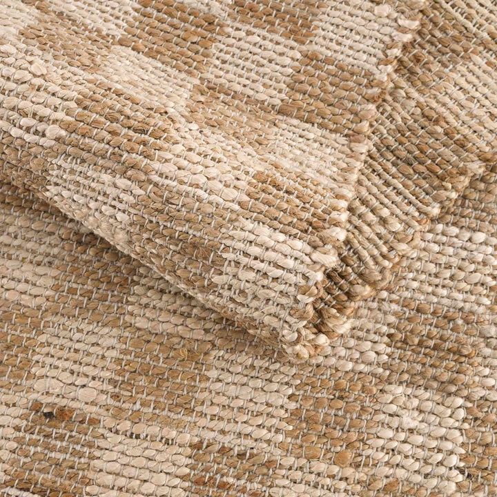 Hand Woven Modern Geometrical Ivory and Brown Checkered Jute Area Rug - The Rug Decor