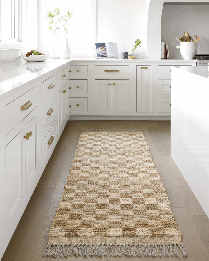 Hand Woven Modern Geometrical Ivory and Brown Checkered Jute Area Rug - The Rug Decor