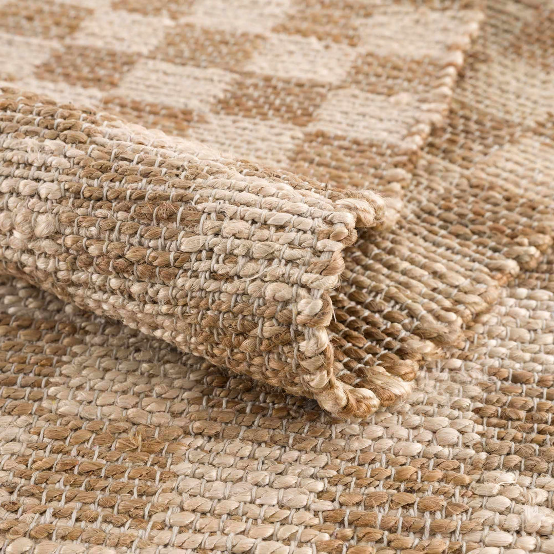 Hand Woven Modern Geometrical Ivory and Brown Checkered Jute Area Rug - The Rug Decor