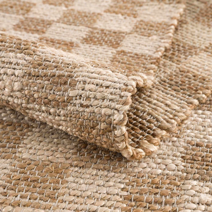 Hand Woven Modern Geometrical Ivory and Brown Checkered Jute Area Rug - The Rug Decor