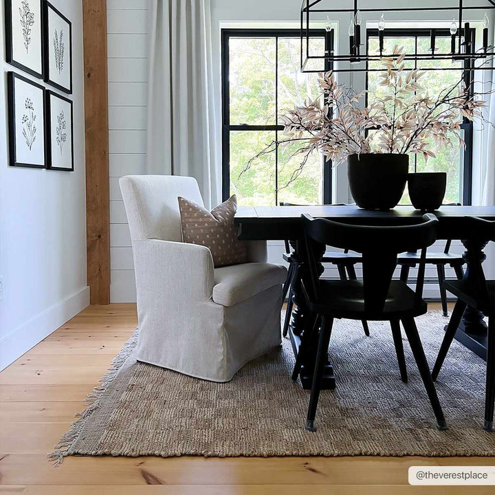 Hand Woven Modern Geometrical Ivory and Brown Checkered Jute Area Rug - The Rug Decor