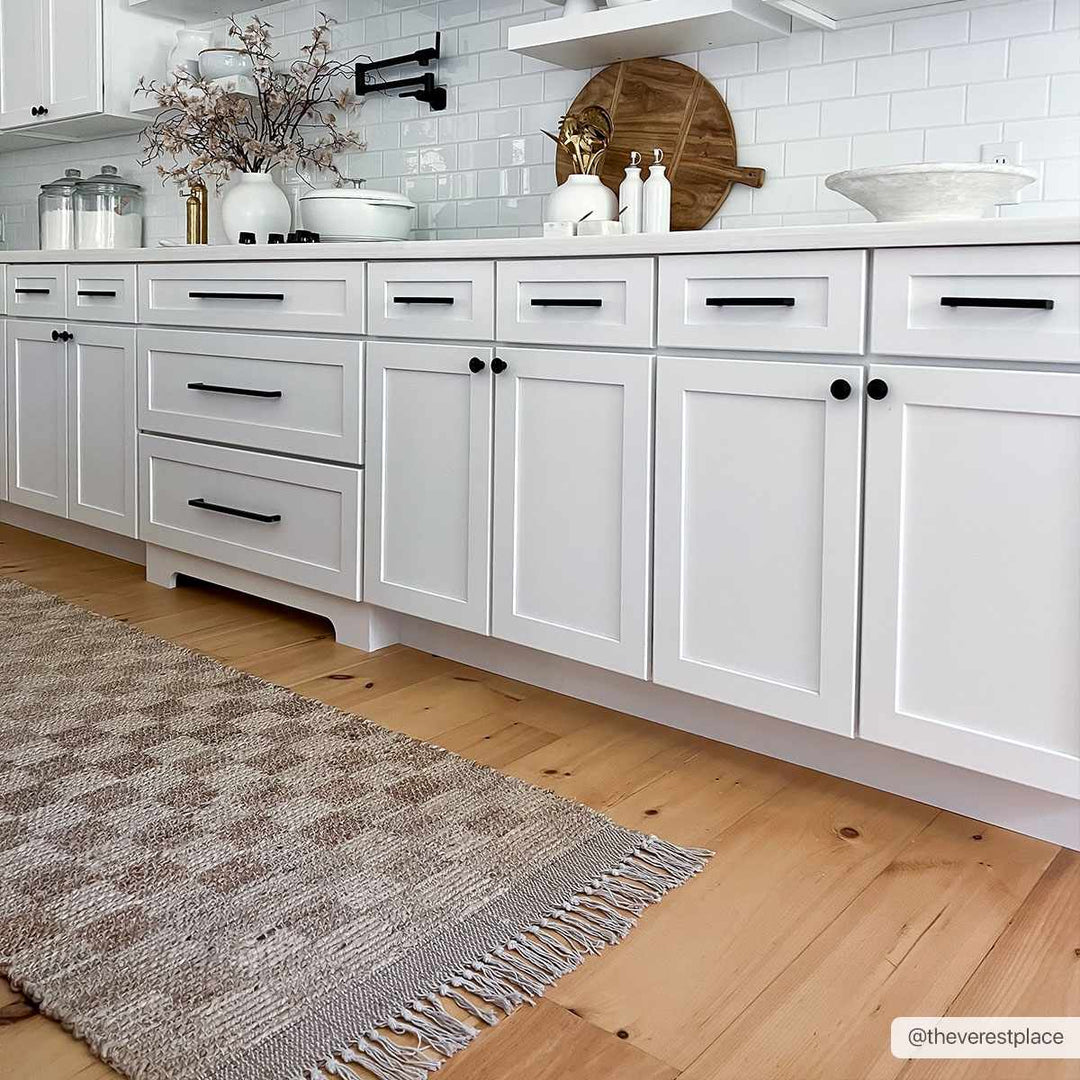Hand Woven Modern Geometrical Ivory and Brown Checkered Jute Area Rug - The Rug Decor
