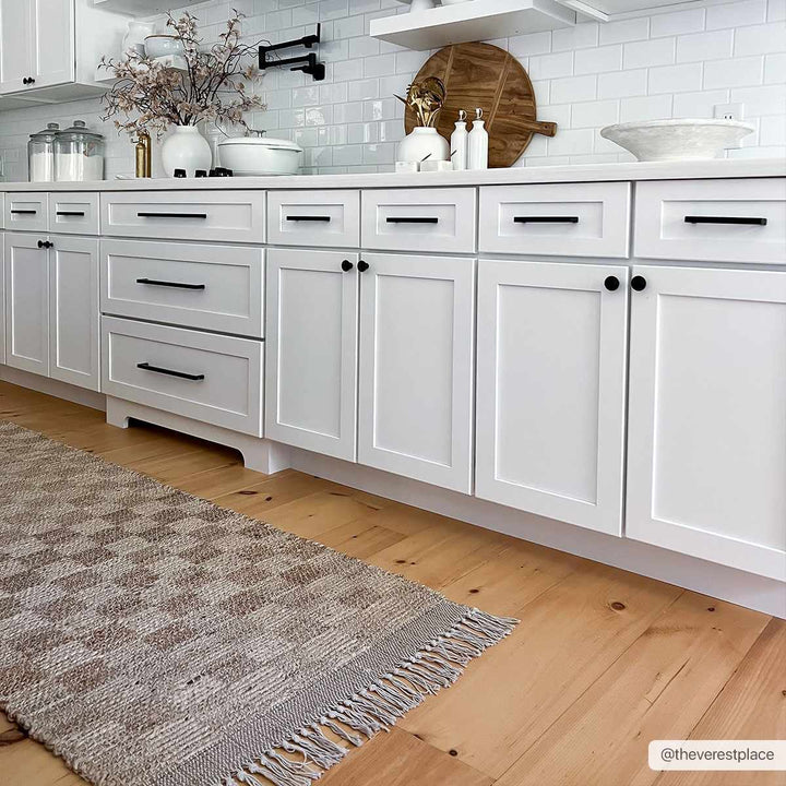 Hand Woven Modern Geometrical Ivory and Brown Checkered Jute Area Rug - The Rug Decor