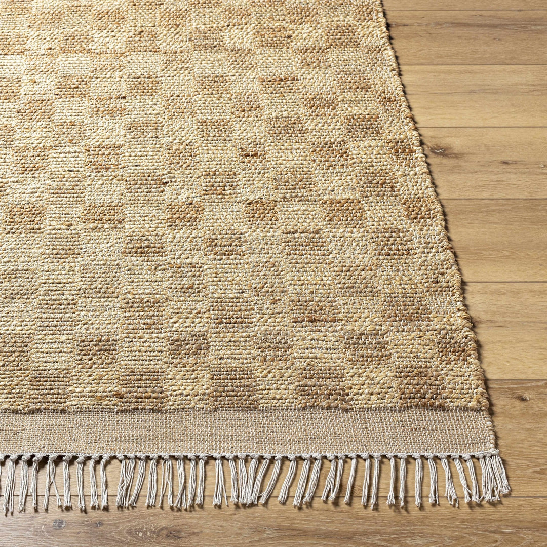 Hand Woven Modern Geometrical Ivory and Brown Checkered Jute Area Rug - The Rug Decor