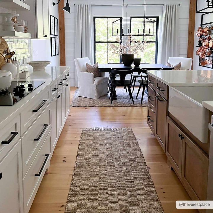 Hand Woven Modern Geometrical Ivory and Brown Checkered Jute Area Rug - The Rug Decor