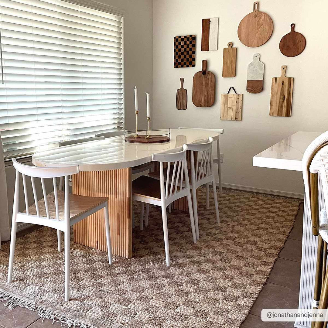 Hand Woven Modern Geometrical Ivory and Brown Checkered Jute Area Rug - The Rug Decor