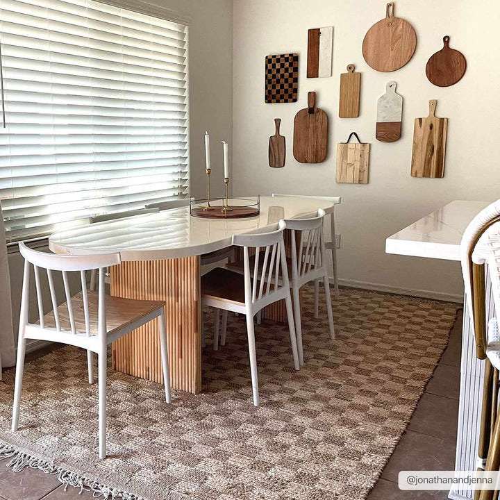 Hand Woven Modern Geometrical Ivory and Brown Checkered Jute Area Rug - The Rug Decor