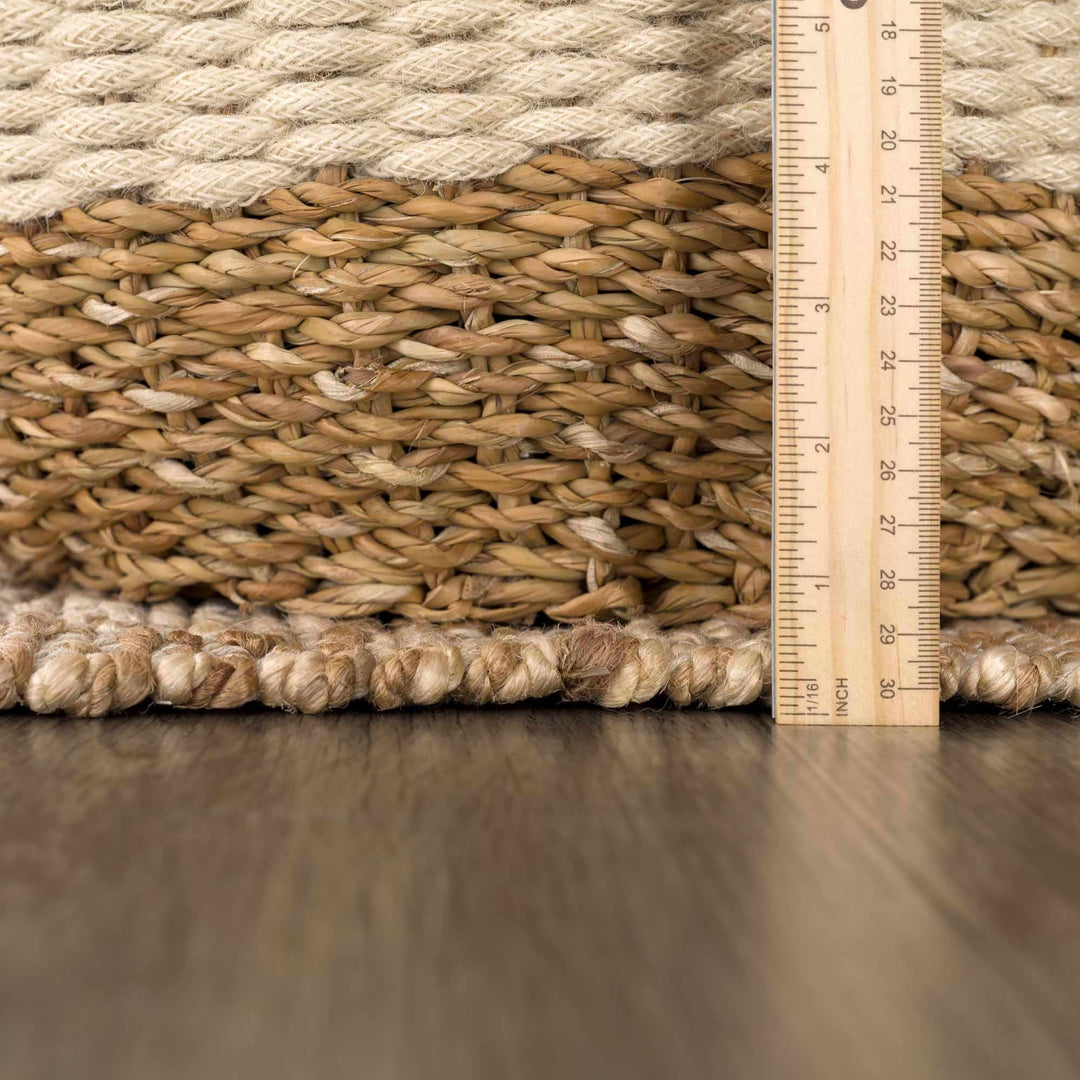 Hand Woven Modern Geometrical Ivory and Brown Checkered Jute Area Rug - The Rug Decor