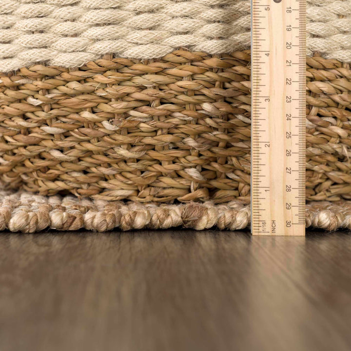 Hand Woven Modern Geometrical Ivory and Brown Checkered Jute Area Rug - The Rug Decor