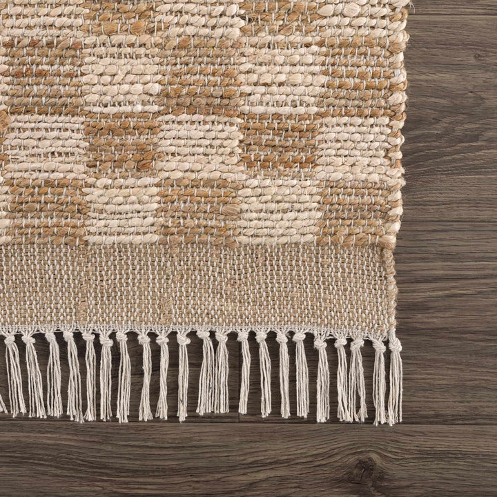Hand Woven Modern Geometrical Ivory and Brown Checkered Jute Area Rug - The Rug Decor