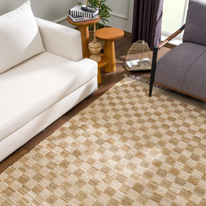 Hand Woven Modern Geometrical Ivory and Brown Checkered Jute Area Rug - The Rug Decor