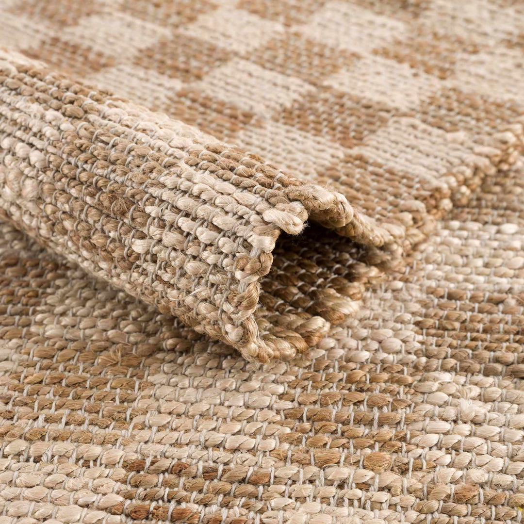 Hand Woven Modern Geometrical Ivory and Brown Checkered Jute Area Rug - The Rug Decor