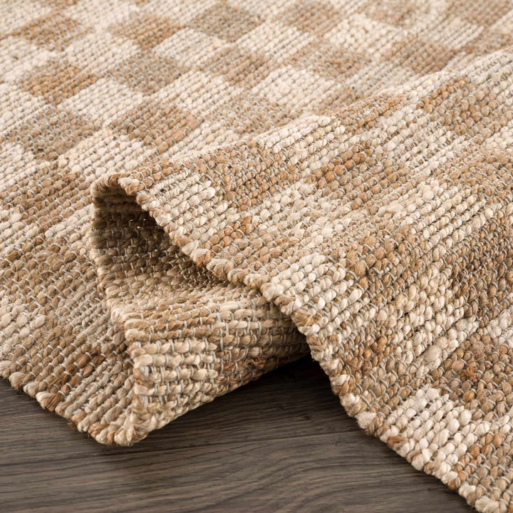 Hand Woven Modern Geometrical Ivory and Brown Checkered Jute Area Rug - The Rug Decor