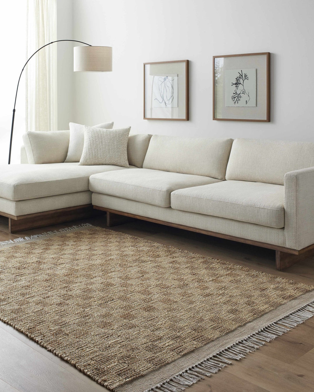 Hand Woven Modern Geometrical Ivory and Brown Checkered Jute Area Rug - The Rug Decor